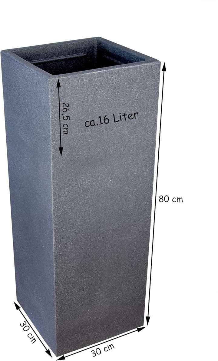 BigDean Pflanzsäule in Stein-Optik - 80 x 30 x 30 cm - hoher Pflanzkübel in Anthrazit - Säule mit gl