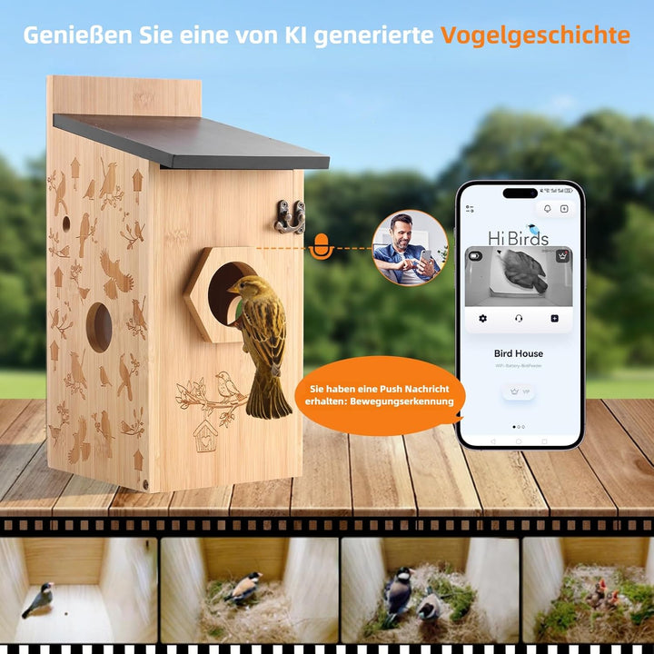 Nistkasten mit 5MP Kamera Solar, Vogelhaus zum Aufhängen für Wetterfest, 2,4G WiFi &amp; App Benachricht