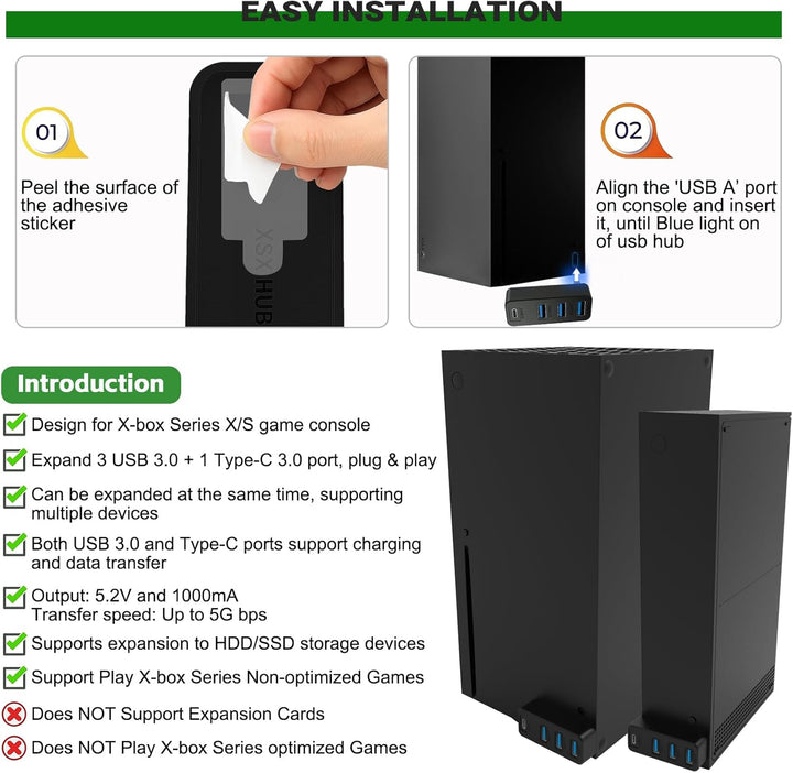 4-Port-USB-Hub für Xbox Series X|S, Hochgeschwindigkeits-USB-Hub-Splitter-Erweiterungsadapter für Xb