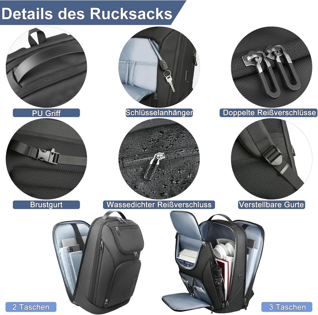Rucksack Herren Gross 30L Laptop Rucksack 17,3 zoll Business Rucksack Reiserucksack mit USB-Anschlus