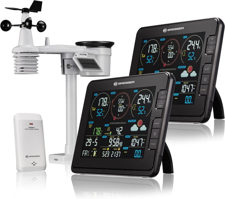 Bresser Profi WLAN-Wetterstation 7in1: Zahlreiche Messfunktionen mit 2 Farb-Basisstationen & UV-Lich