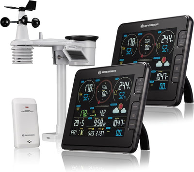 Bresser Profi WLAN-Wetterstation 7in1: Zahlreiche Messfunktionen mit 2 Farb-Basisstationen & UV-Lich