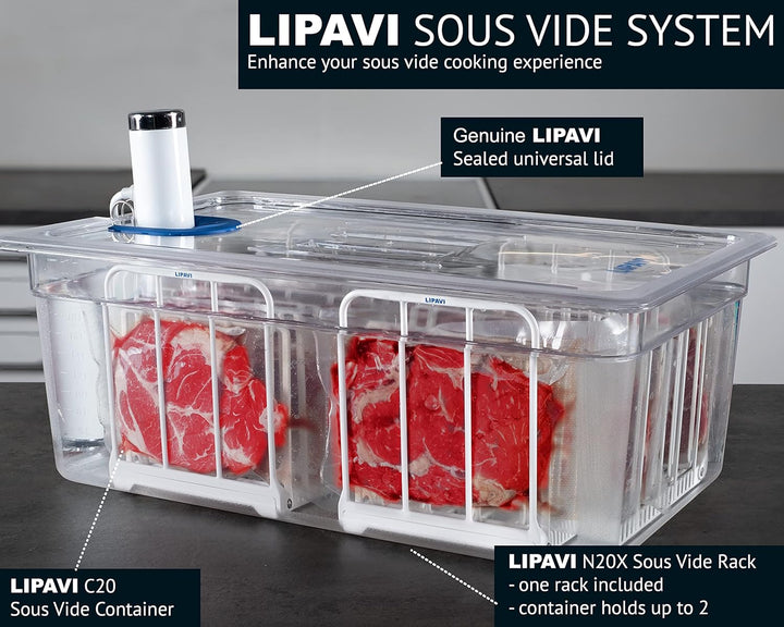LIPAVI Sous Vide SYSTEM - Deckel, Behälter und Gestell - Polycarbonat Gestell - Multi-Fit deckel - 2