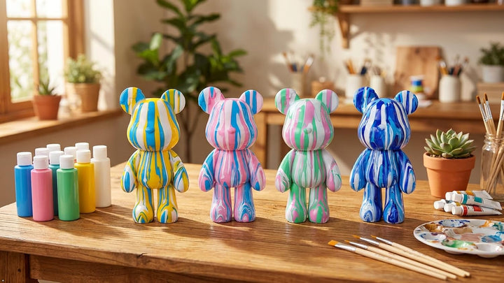 Coniuty DIY Kreative Blanko Malerei Flüssige Bär Figur Kit, Multicolor Mix Paint Design für Heimdeko