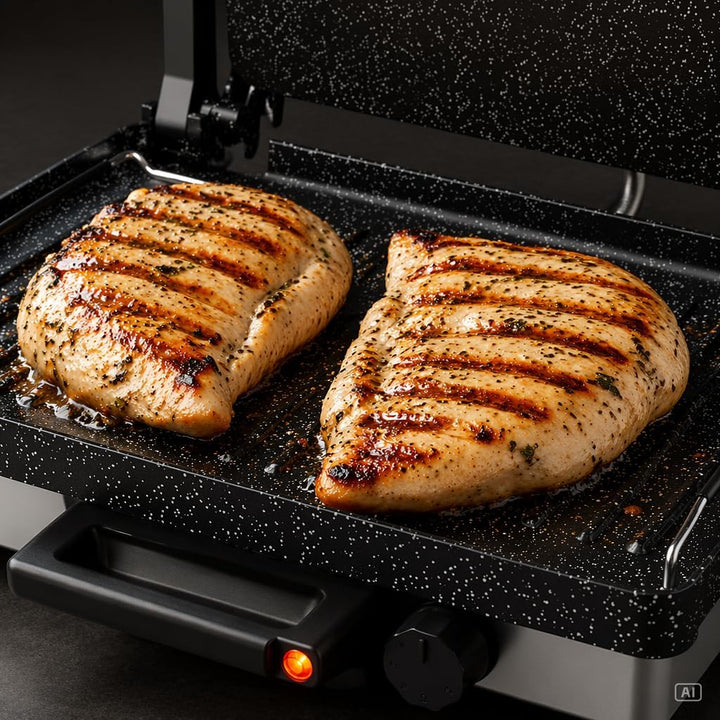 Roland Germany Multigrill, 2000W Elektro-Kontaktgrill, Schwarz, 340x220mm Grillplatten, 5-Stufen Tem