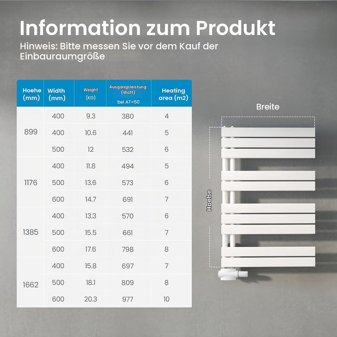 Heilmetz® Badheizkörper Flach Design Heizkörper Handtuchtrockner für Badezimmer Handtuchheizkörper m