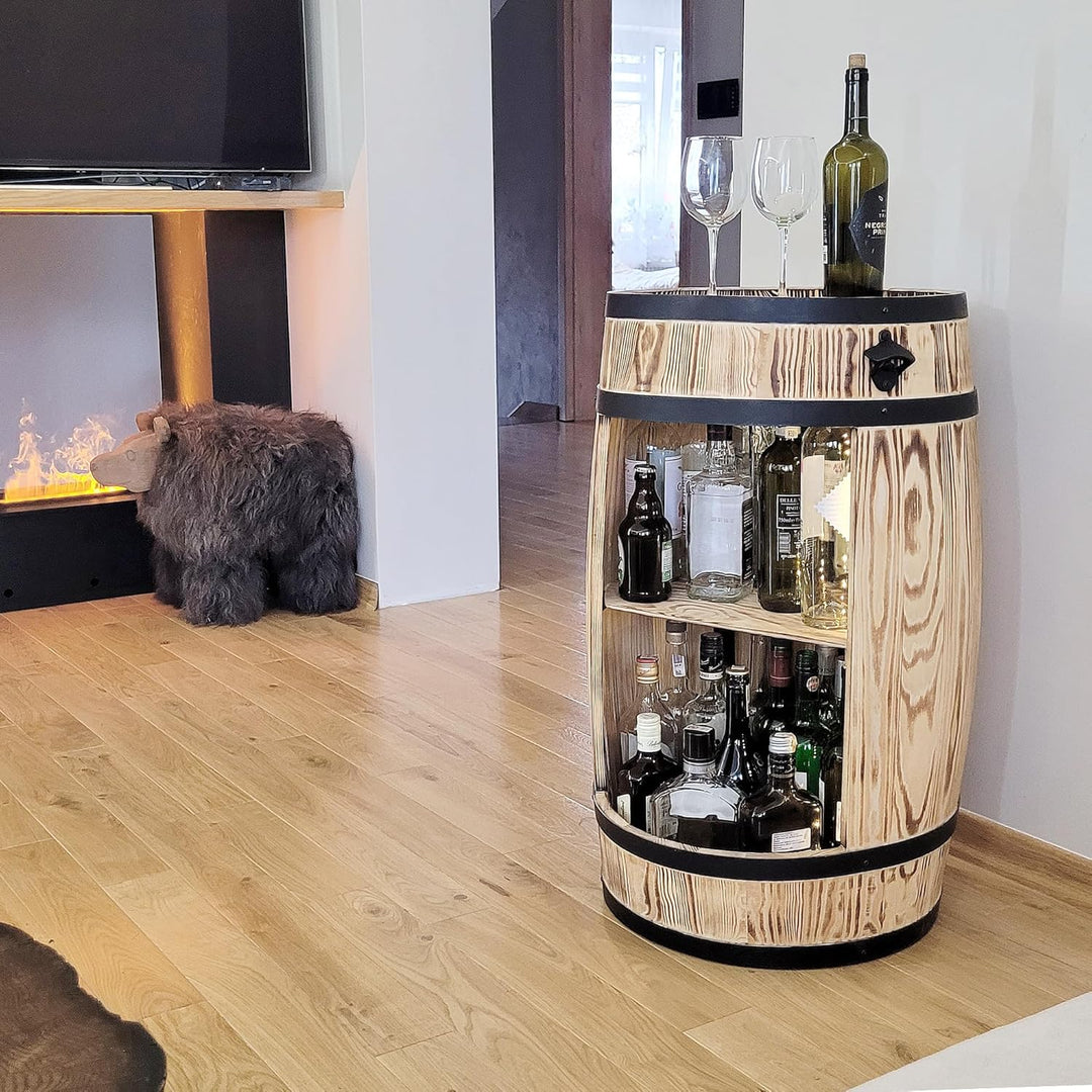 weeco Holzfass Hausbar mit LED Leuchten - Barschrank - Weinfass als Weinregal - Weinschrank im Retro
