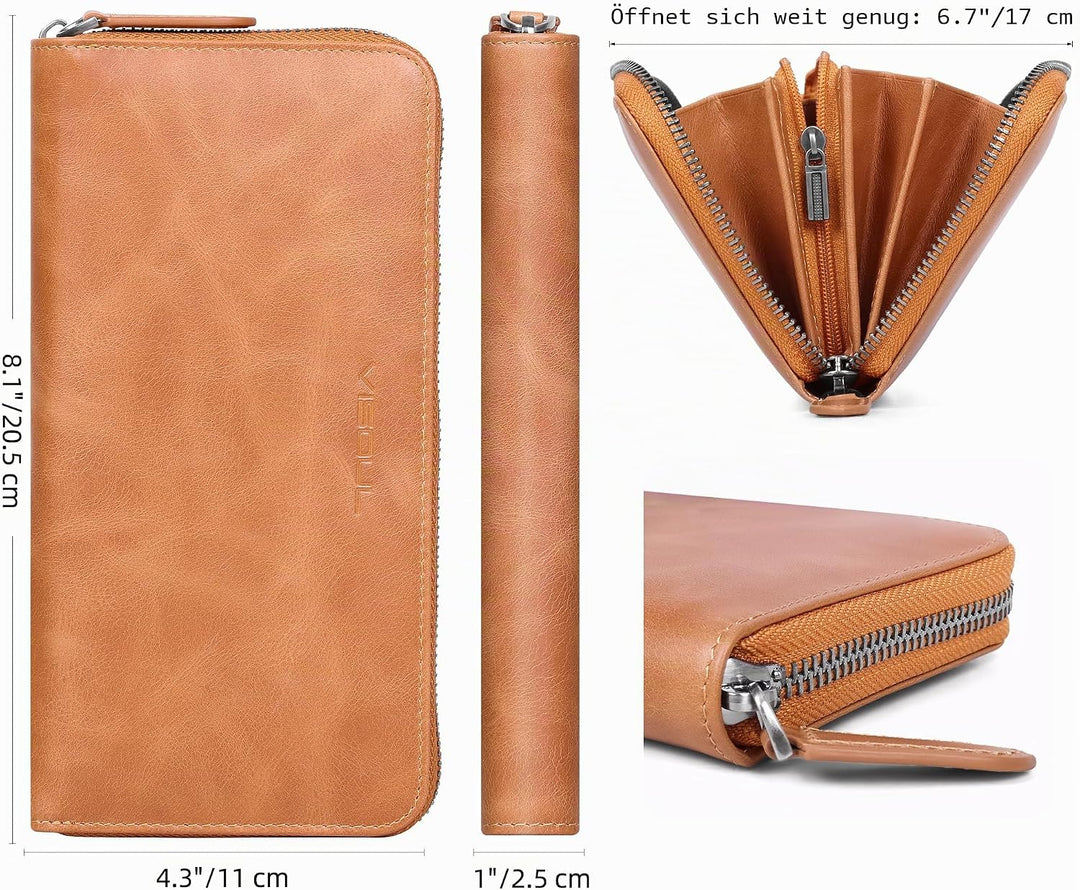 VISOUL Premium Brieftasche Echtleder/Italienisches Leder mit RFID-Schutz, XL Geldbörse für Herren Kh