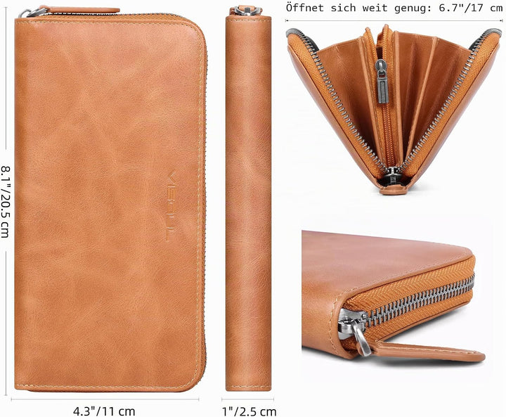 VISOUL Premium Brieftasche Echtleder/Italienisches Leder mit RFID-Schutz, XL Geldbörse für Herren Kh