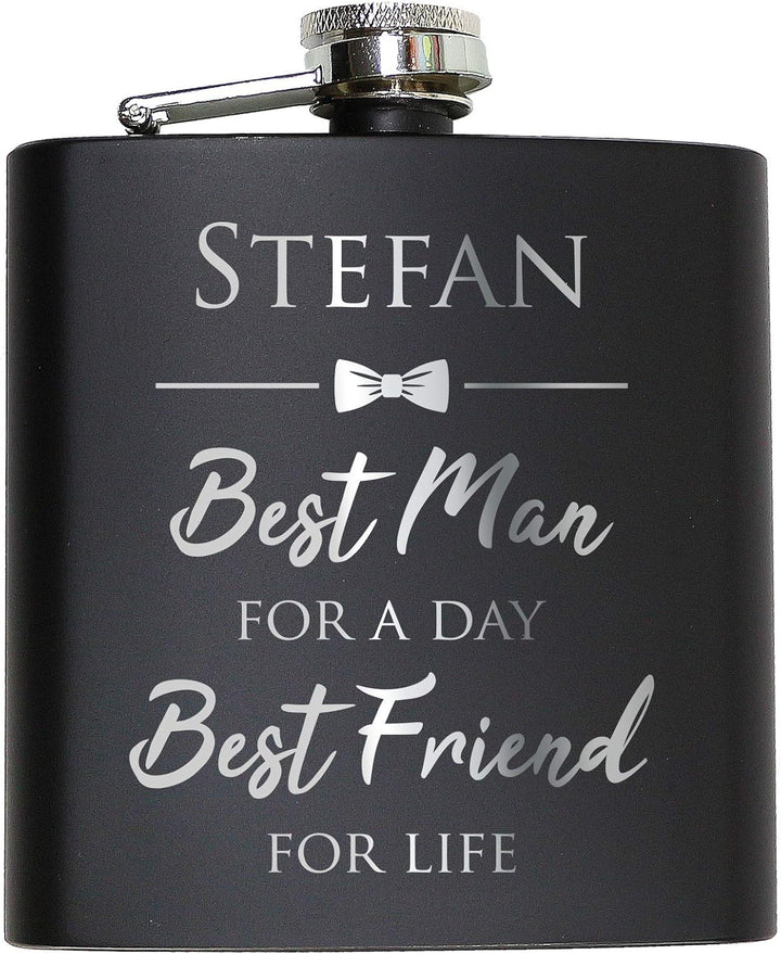Best Man Flachmann Schwarz mit persönlicher Gravur Geschenk Bester Trauzeuge Best Friend Groomsmen M