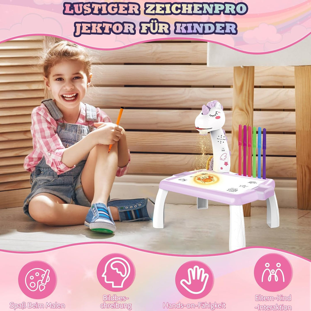 Zeichenprojektor für Kinder, Projektion Zeichentafel Kinder 52 Stück Malprojektor Kinder Set mit 72