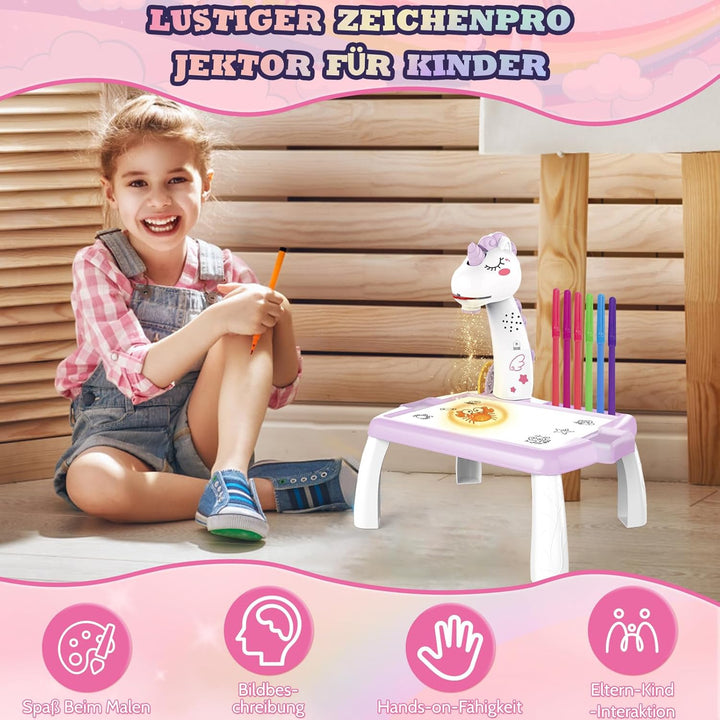 Zeichenprojektor für Kinder, Projektion Zeichentafel Kinder 52 Stück Malprojektor Kinder Set mit 72