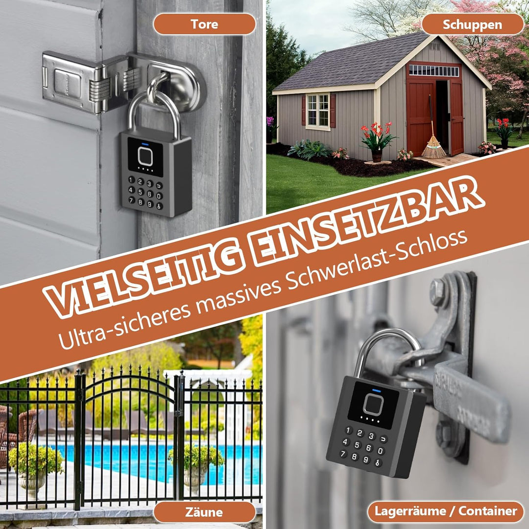 Anweller Vorhängeschloss Fingerabdruck mit Zahlencode – wetterfestes Zahlenschloss mit starkem 8 mm