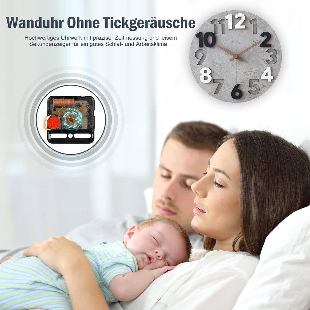 Stellarize Wanduhr Gross Ohne Tickgeräusche Modern Holz 3D Küchenuhr für Wohnzimmer Kinderzimmer Bür