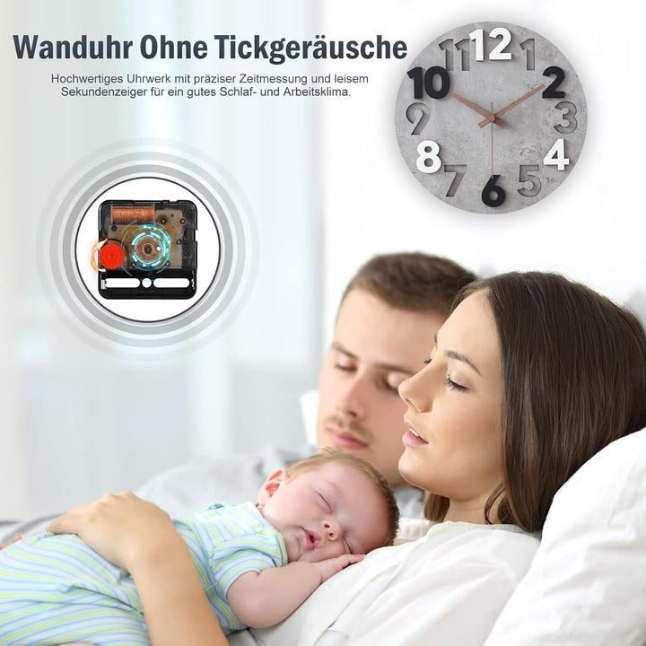 Stellarize Wanduhr Gross Ohne Tickgeräusche Modern Holz 3D Küchenuhr für Wohnzimmer Kinderzimmer Bür