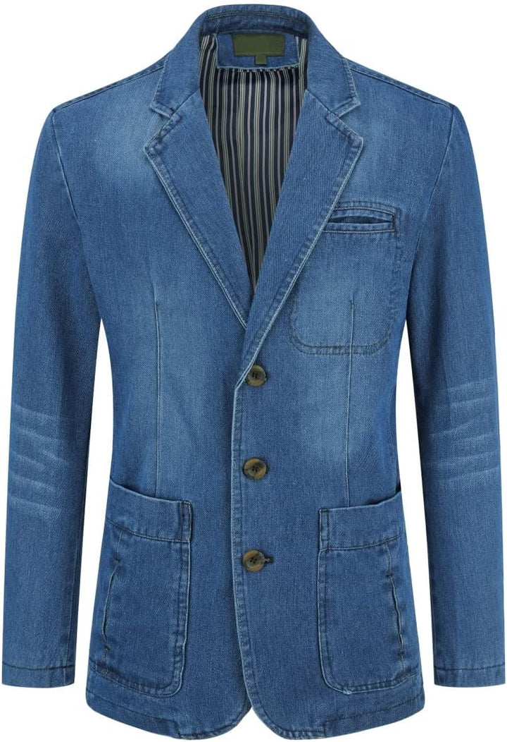 YOUTHUP Herren Slim Fit Denim Sakko Casual Business Freizeit 3 Knöpfe Anzugsjacke mehrere Taschen Bl