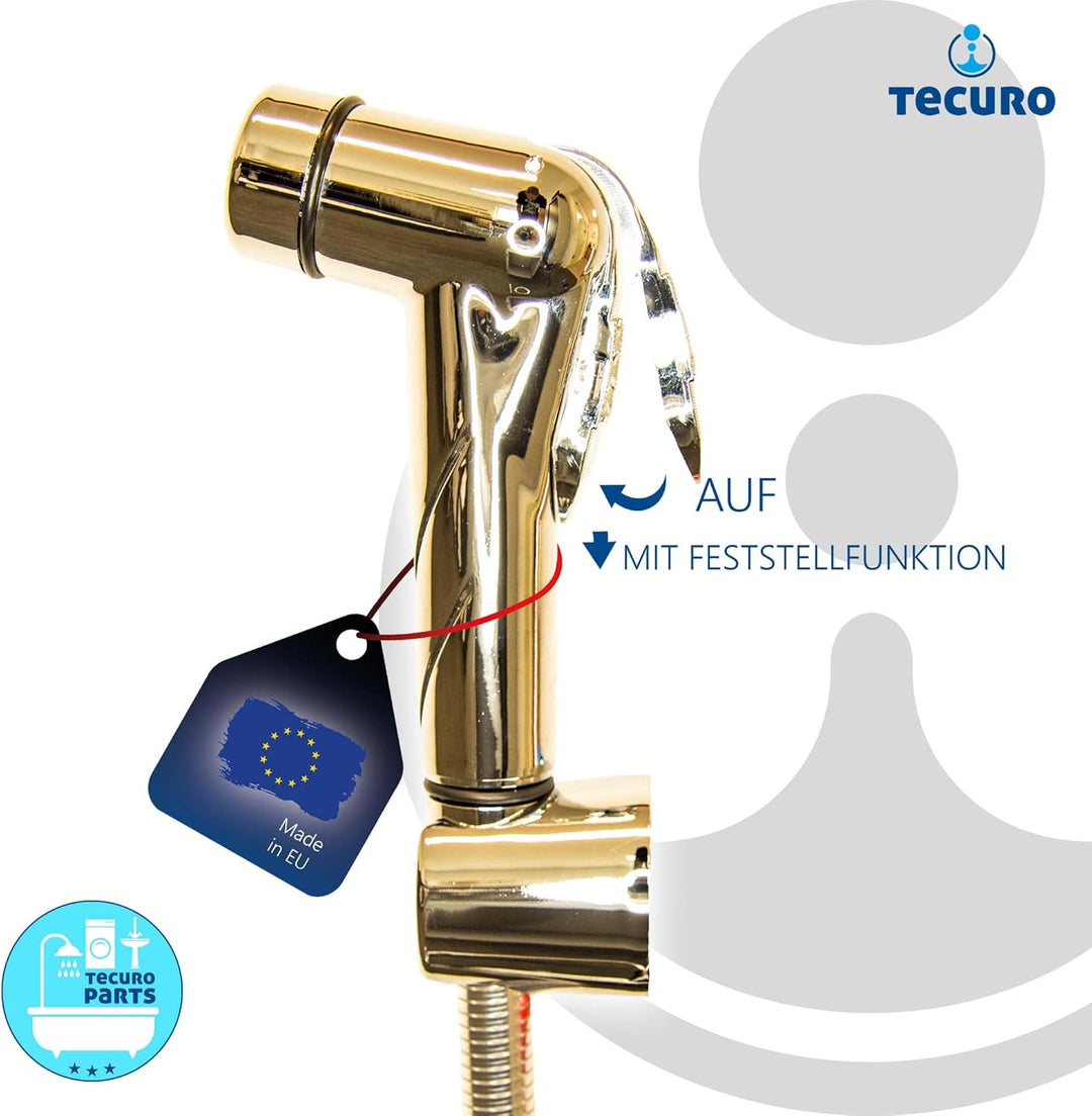tecuro Bidet WC Handbrause Set SHATTAF, gold, 1-strahlig, 1,20 m Schlauch und Wandhalter - T1401G, G