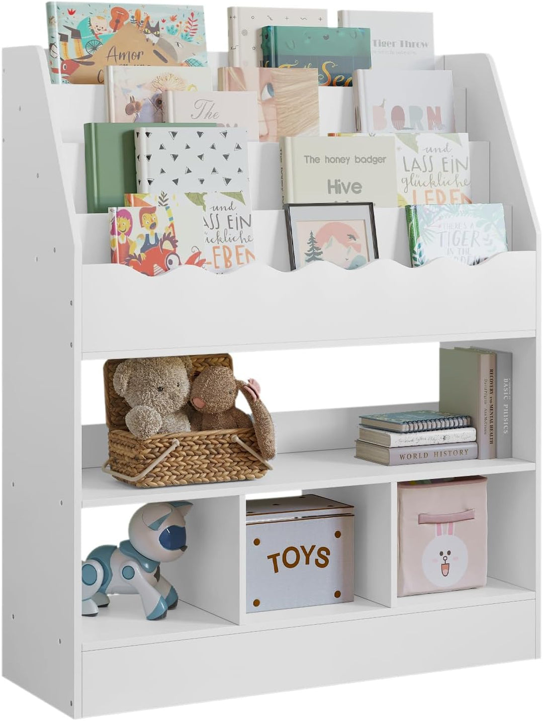 WOLTU Bücherregal Kinder, Kinderregal, weisses Regal Kinderzimmer, mit 6 Fächern, Spielzeugregal, Mo