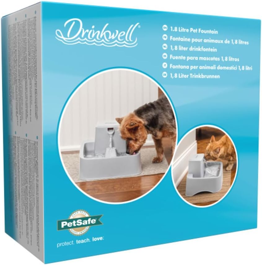 PetSafe Drinkwell Haustierbrunnen, 1/2 Gallon | Freifall-Wasserstrom, Anpassbarer Wasserfluss, Förde
