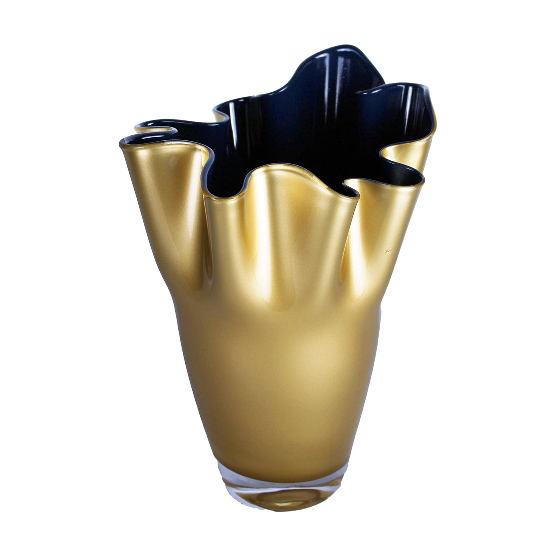 Glasvase dunkelblau Gold Blumenvase mundgeblasen 21 x 21 x 30 cm 21 x 21 x 30 cm Gold - Dunkelblau,