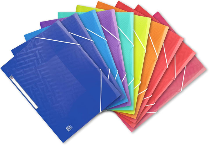Oxford Eckspannermappe A4, Kunststoff, mit Gummiband, 8 Farben, 10 Stück, Rot, Orange, Anis, Ice Min