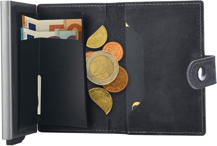 mogdi Mini Black Premium Herren Portmonee RFID Schutz Kartenetui Business Geldbörse feinstes A++ Ech