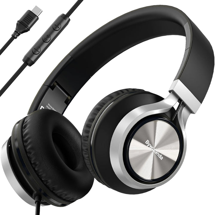 USB-C Kopfhörer mit Mikrofon und Lautstärkeregler, Over Ear Stereo Headsets für iPhone 15, 16 Pro, k