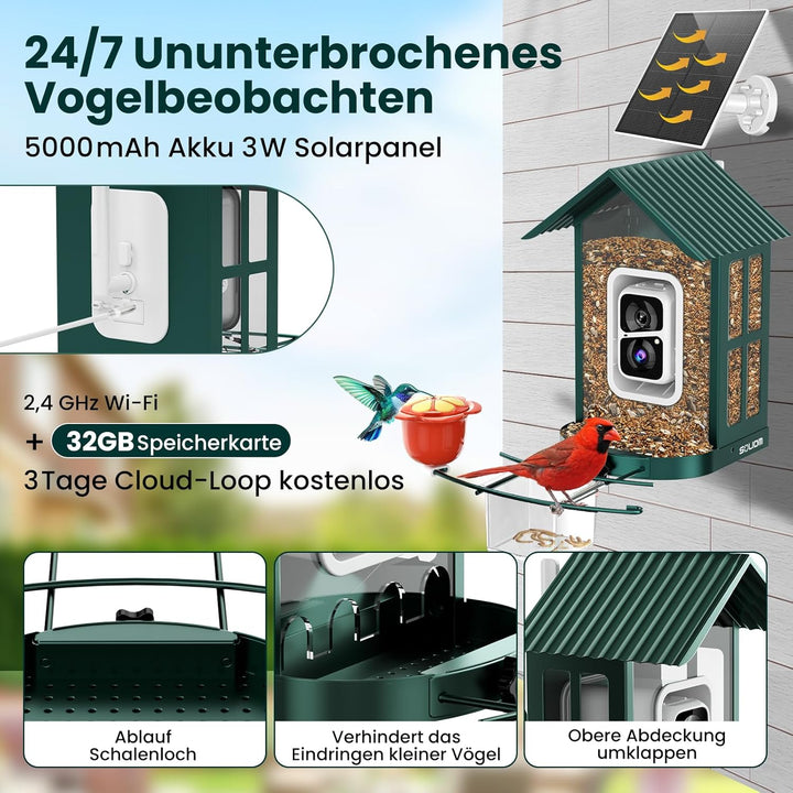 SOLIOM Vogelhaus mit Kamera,Vogelfutterspender für den Hinterhof, Vogelfutterhaus mit Video Aufnehme