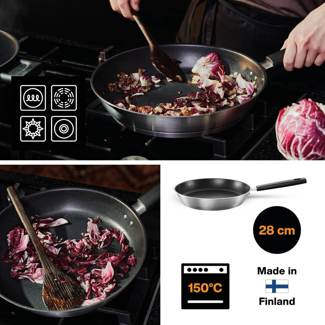 Fiskars Bratpfanne, Ø 28 cm, Für alle Kochfelder geeignet, Rostfreier Stahl/Kunststoff, Kratzfest, H