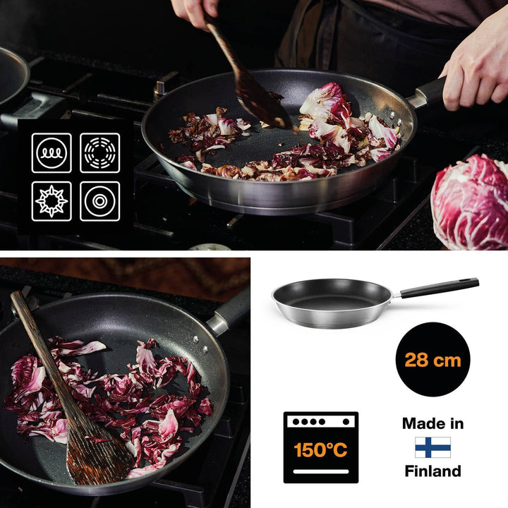 Fiskars Bratpfanne, Ø 28 cm, Für alle Kochfelder geeignet, Rostfreier Stahl/Kunststoff, Kratzfest, H