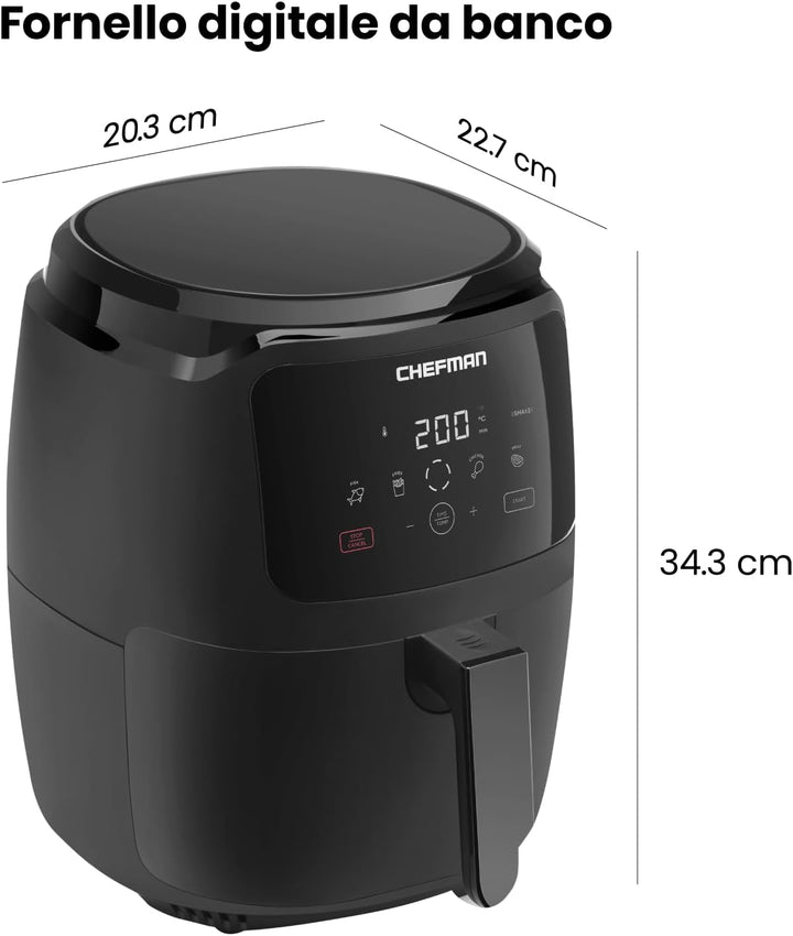 Chefman Digitale Heissluftfritteuse, 4.75 Liter Familiengrösse, One Touch Steuerung, Pommes, Hähnche