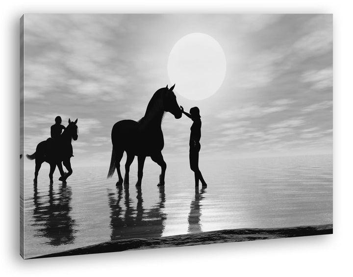 deyoli Silhouette einer Reitergruppe Effekt: Schwarz/Weiss Format: 80x60 als Leinwandbild, Motiv fer