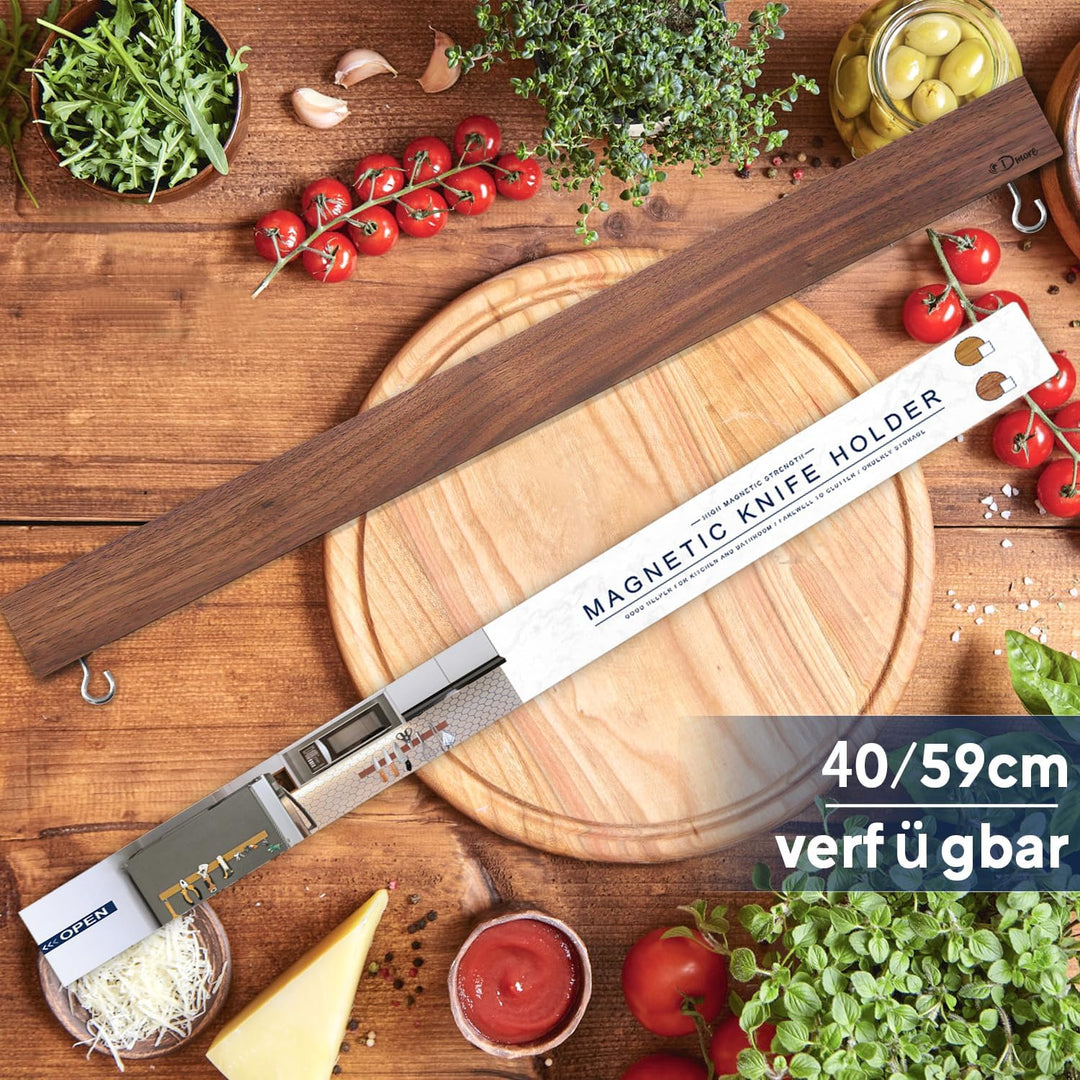 Dmore 59cm Magnetleiste Messer aus Walnuss, mit 2 Haken, lang Messerhalter magnetisch, extrem selbst