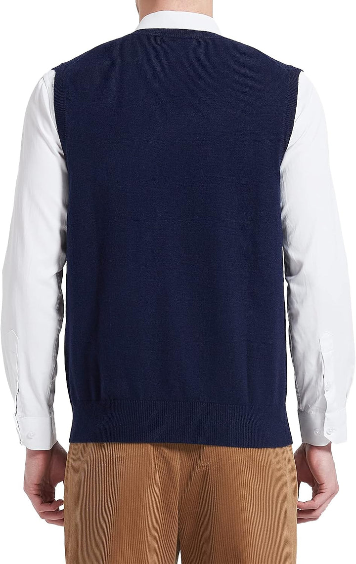 Kallspin Herren Pullunder-Strickweste aus Wollmischung V Hals Ärmellos L Marineblau, L Marineblau