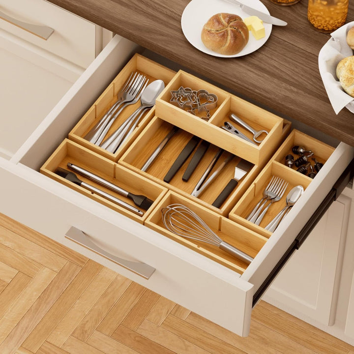 Lifewit 15er-Set Schubladen Organizer mit 6 Einsätzen, Verstellbare Aufbewahrungsbox mit 11 Fächern,
