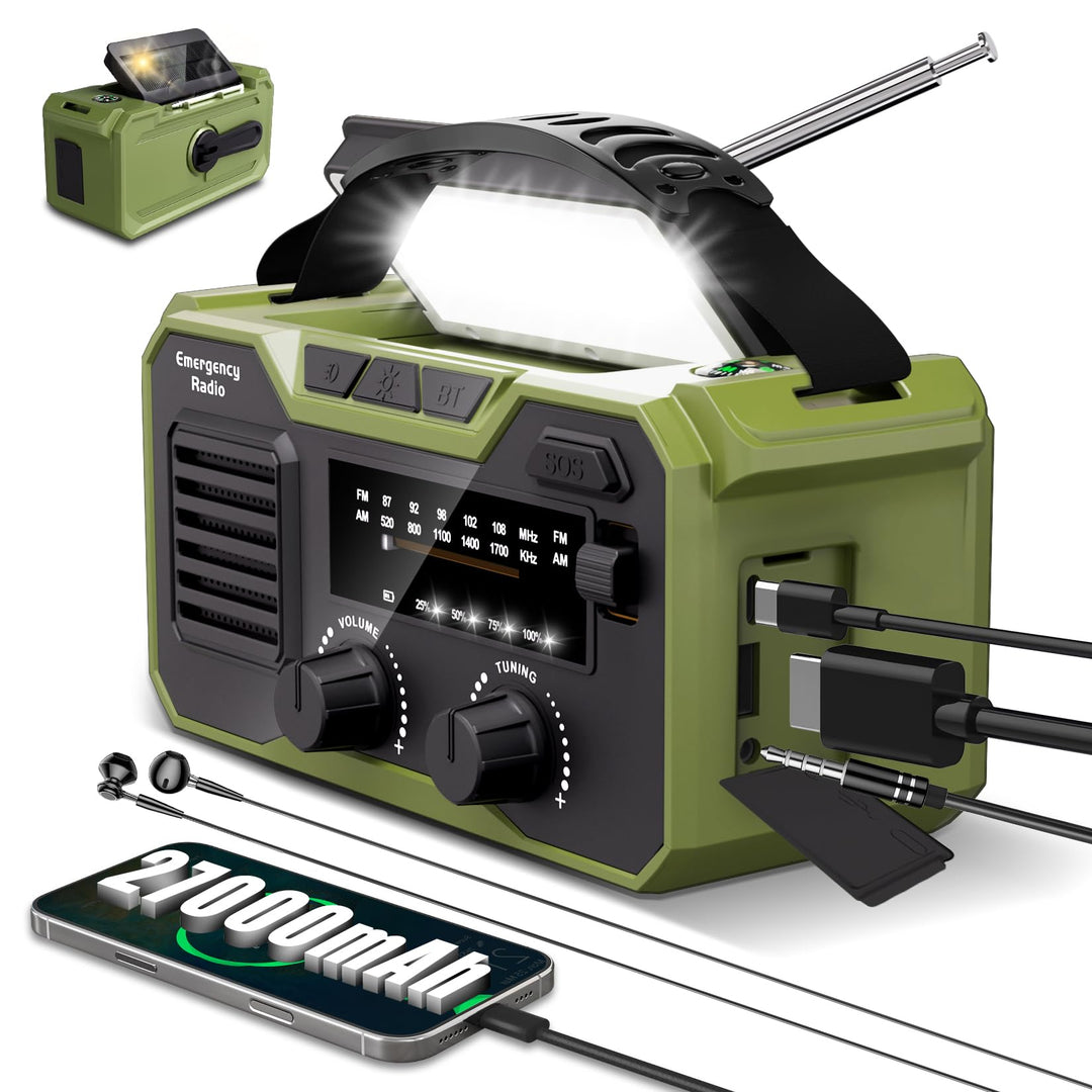 27000mAh Kurbelradio Notfall,Notfallradio Solar Kurbel FM/AM Mit Bluetooth 5.3, Emergency Radio SOS-