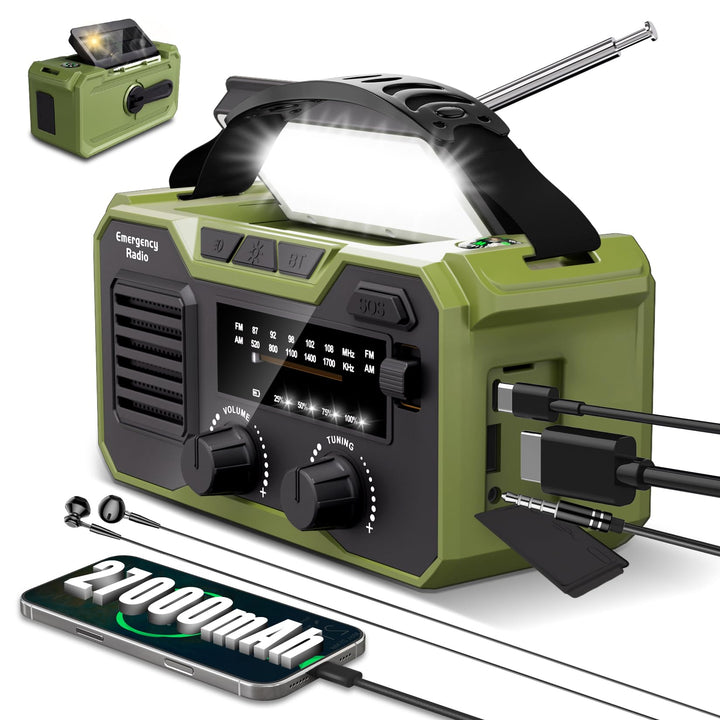27000mAh Kurbelradio Notfall,Notfallradio Solar Kurbel FM/AM Mit Bluetooth 5.3, Emergency Radio SOS-