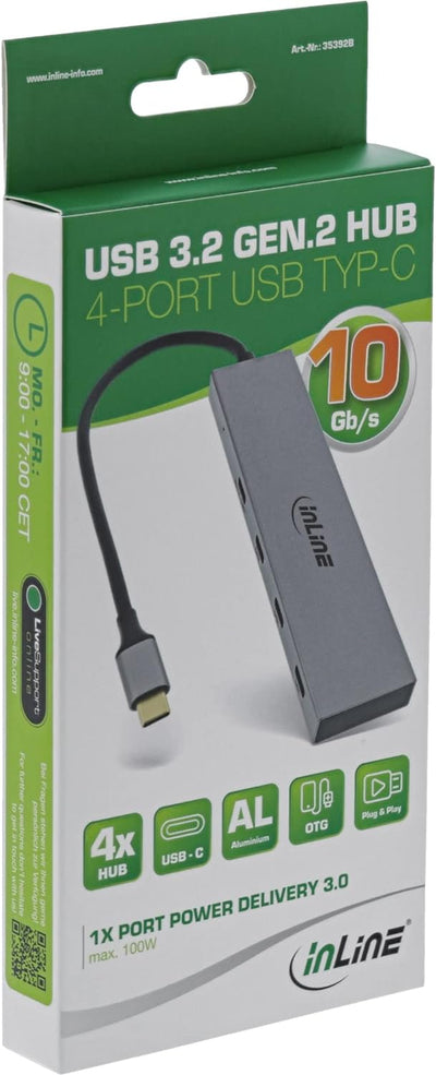 InLine® USB 3.2 Gen.2 Hub (10Gb/s), USB Typ-C zu 4 Port Typ-C (1 Port Power Through bis 100W), OTG,