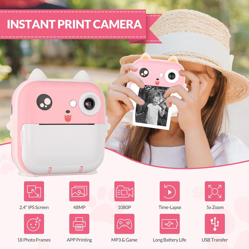 Kinderkamera Sofortbildkamera, Kamera für Kinder digitalkamera Kinder instant Camera 1080P 2,4 Zoll