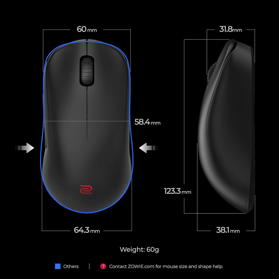 BenQ Zowie U2-DW Kabellose 4K eSoports Maus, Sportwissenschaft, 4K Enhanced Receiver, 60g, symmetris
