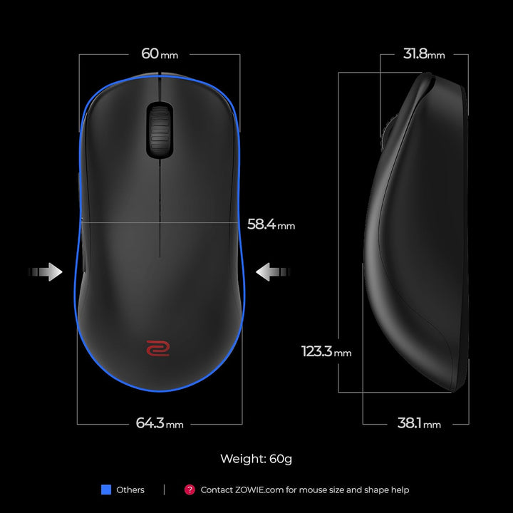 BenQ Zowie U2-DW Kabellose 4K eSoports Maus, Sportwissenschaft, 4K Enhanced Receiver, 60g, symmetris