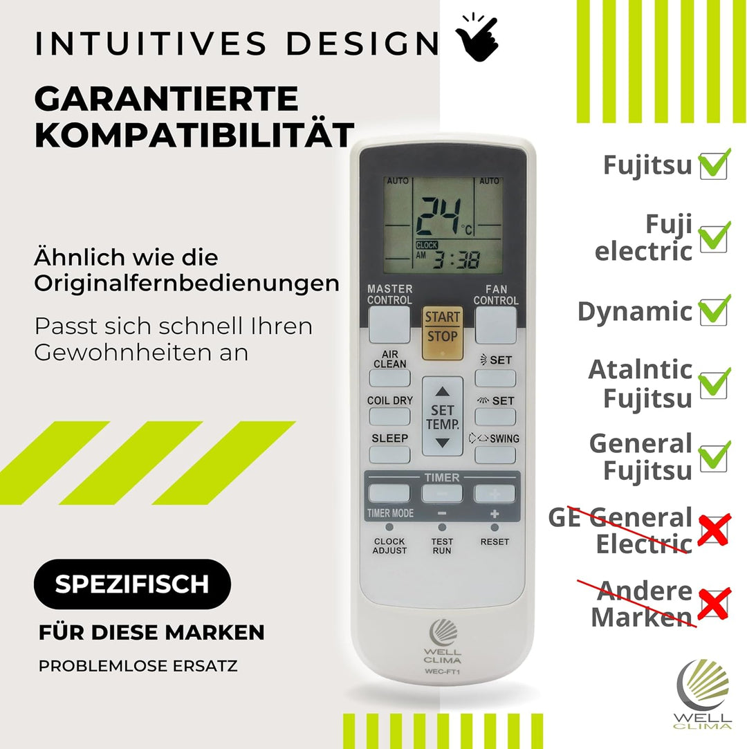 Wellclima WEC-FT1 Fernbedienung Kompatibel mit Fujitsu und General Klimaanlagen, Originaldesign, Erw