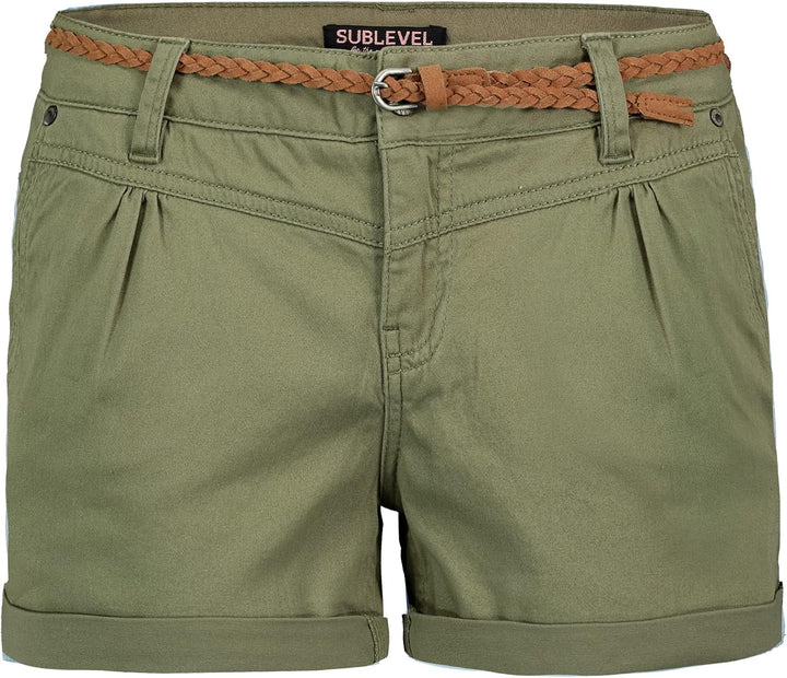 Sublevel Damen Kurze Hose Stretch-Shorts mit Flecht-Gürtel XS Middle-green, XS Middle-green
