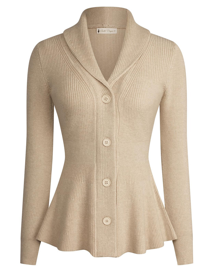 Belle Poque Damen Strickjacke Langarm Reverskragen Cardigan mit Rüschensaum Casual Strickmantel XL B