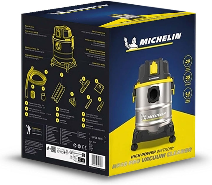 Michelin Nass- und Trockensauger HP20 PRO I Edelstahlbehälter 20 L I Steckdose für weitere Geräte I