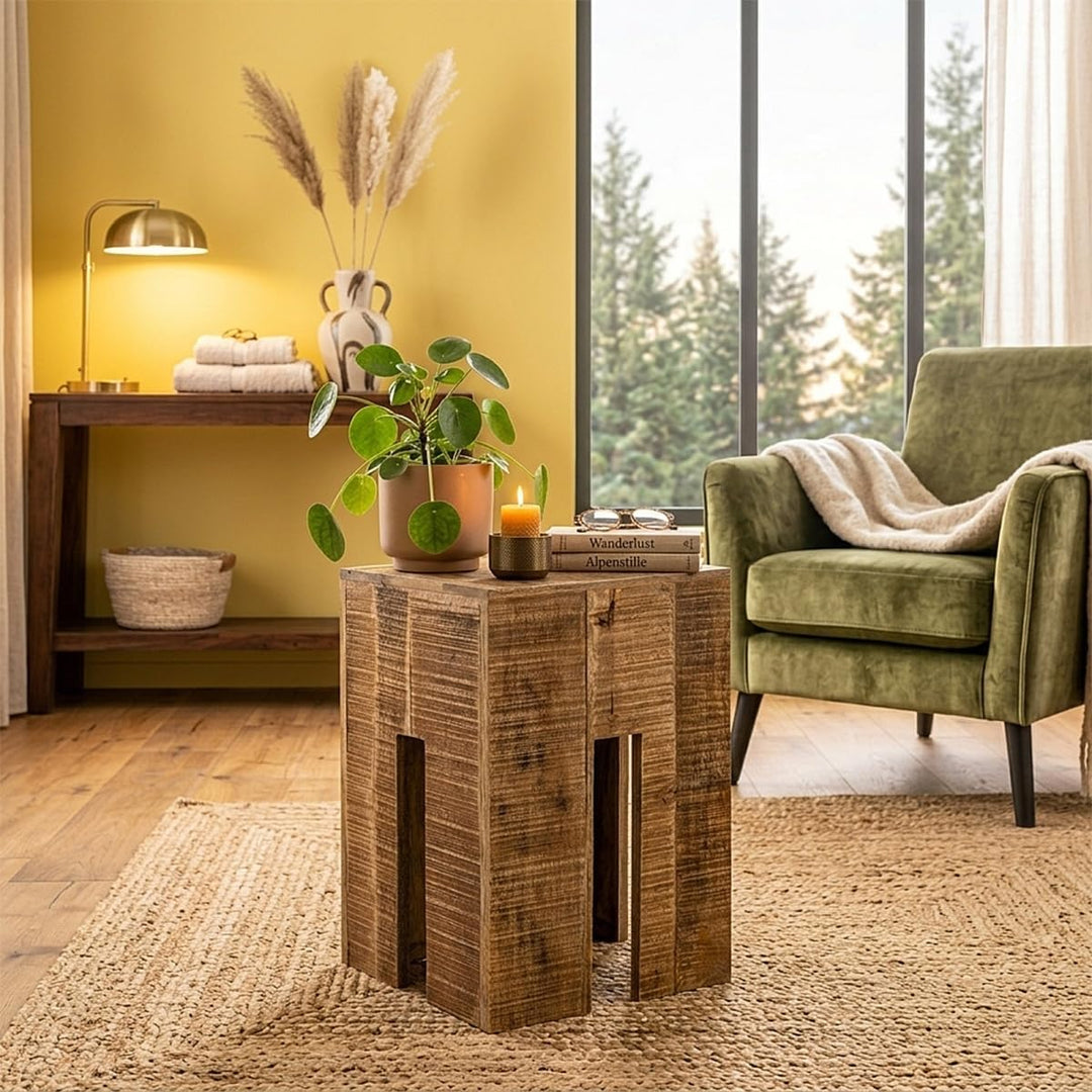 Blumensäule Blumen Hocker Beistelltisch quadratisch 28x45x28cm Sitzhocker Mangoholz