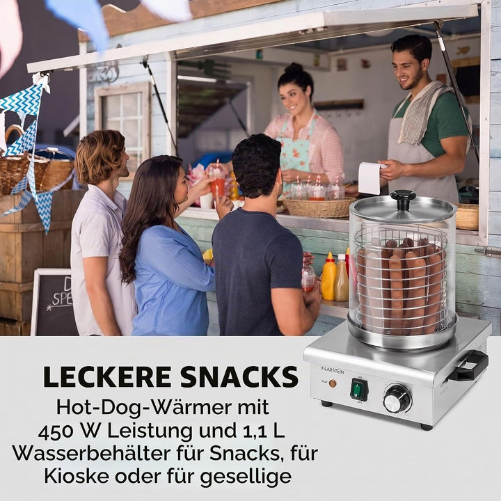Klarstein Pro Wurstfabrik 450 Profi Hot Dog Maker, 450 Watt, 30-100 °C, Glaszylinder: Ø 20 cm, unter