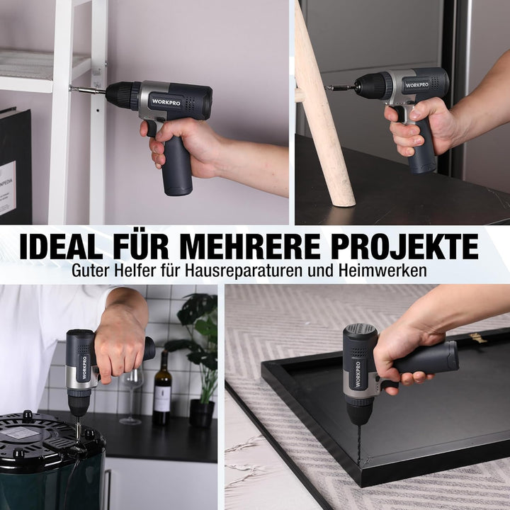 WORKPRO 8V Akku Bohrschrauber Set, Akkuschrauber, 2000 mAh Akku Bohrmaschine, 12 Nm Drehmoment, 10mm