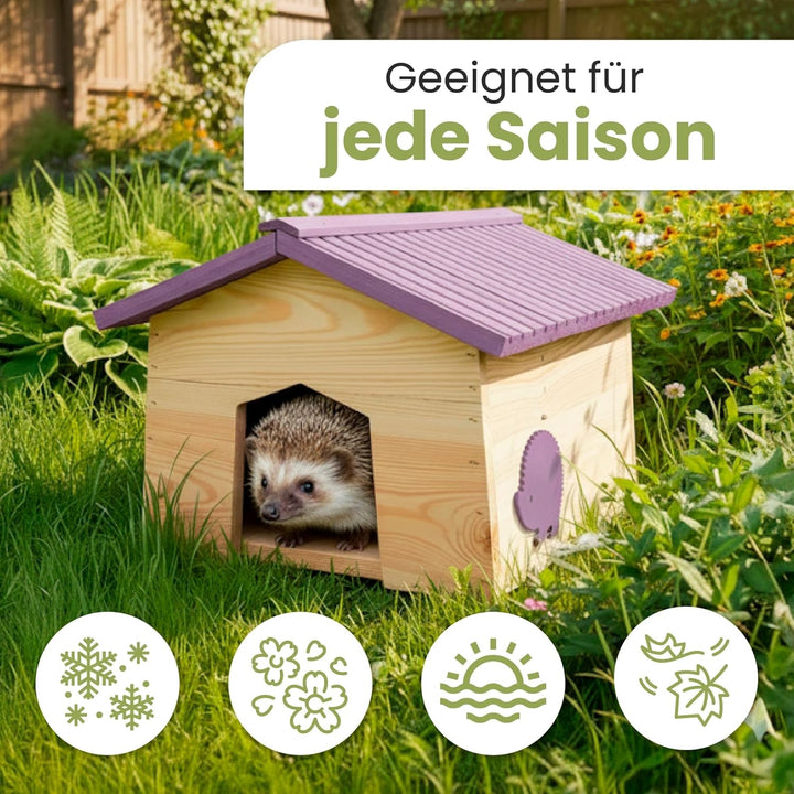PATKAR Igelhaus Winterfest mit Boden - Premium Igelfutterhaus (Made in Europe) - Labyrintheingang ge