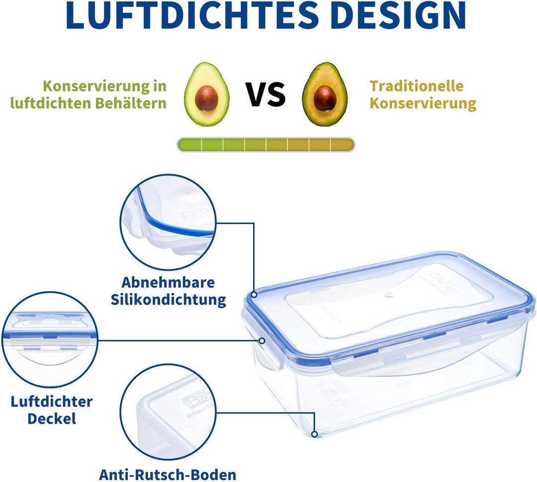 EASYLOCK 6PACK Plastik Frischhaltedosen Set mit Deckel (1150ML*2+180ML*4), Meal Prep Boxen, Aufbewah
